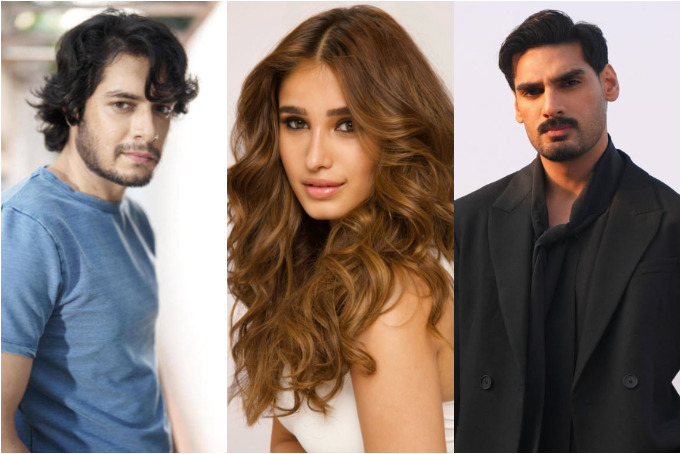 (L-R) Junaid Khan, Rasha Thadani and Ahan Shetty