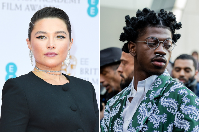L-R: Florence Pugh and Lil Nas X sporting septum rings (Getty Images)